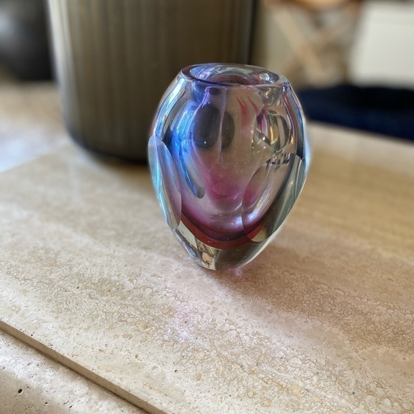 Murano Glass Vase Vintage Sommerso MCM 1960 Vase Purple Heavy Candle Holder - Picture 5 of 7